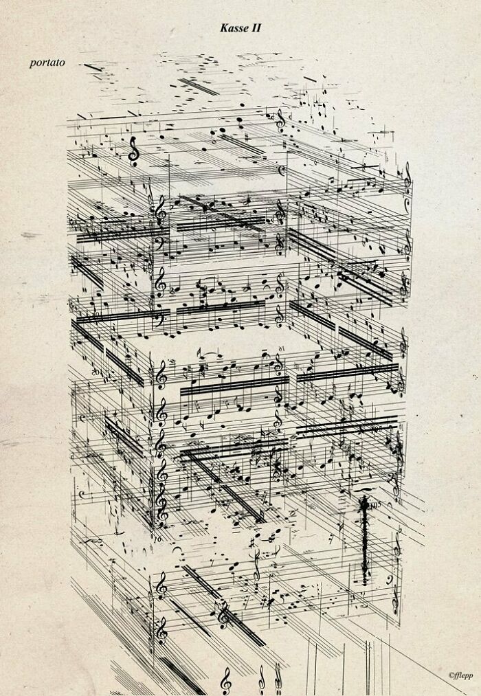 Abstract musical notes arranged in a 3D shape, creating a puzzling visual. Abstract musical notes arranged in a 3D shape, creating a puzzling visual.